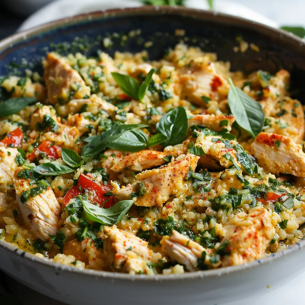 Chunky bowl of chicken cauliflower goodness.