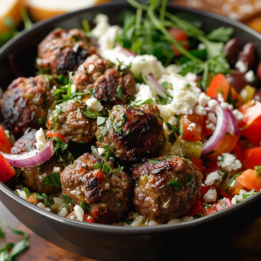 A bowl of meatballs with vegetables.