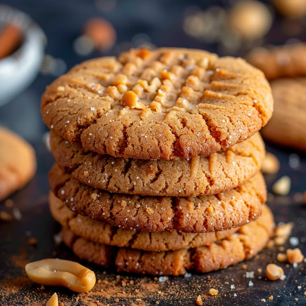 Stacked cookies topped with nuts.