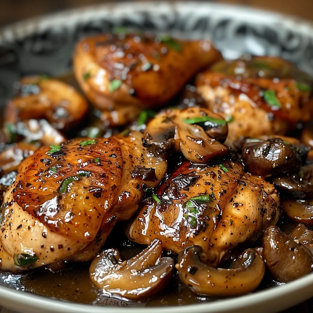 Chicken with mushrooms and herbs.