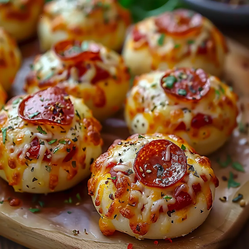 A plate of pepperoni and cheese stuffed mushrooms.