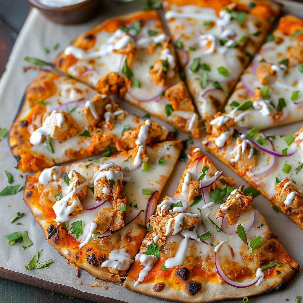 A pizza with white sauce and green onions.
