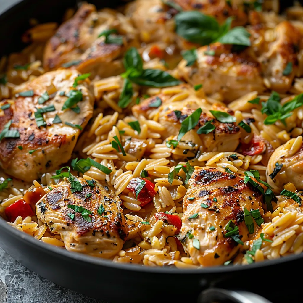 A pan of chicken and pasta.