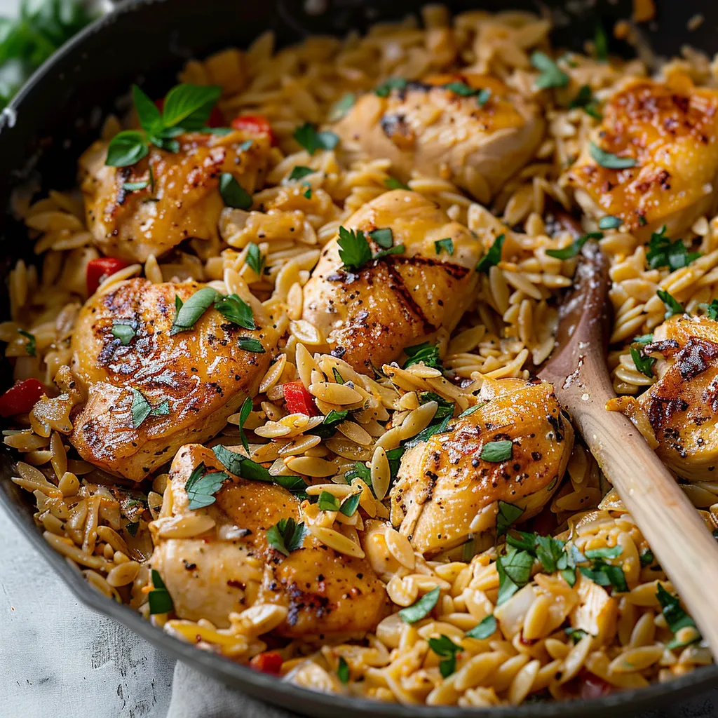 A pan of rice with chicken and vegetables.
