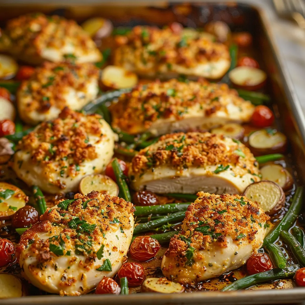 A pan of chicken and vegetables.