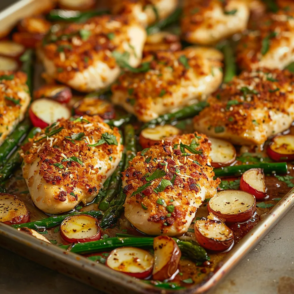 A pan of chicken with vegetables.