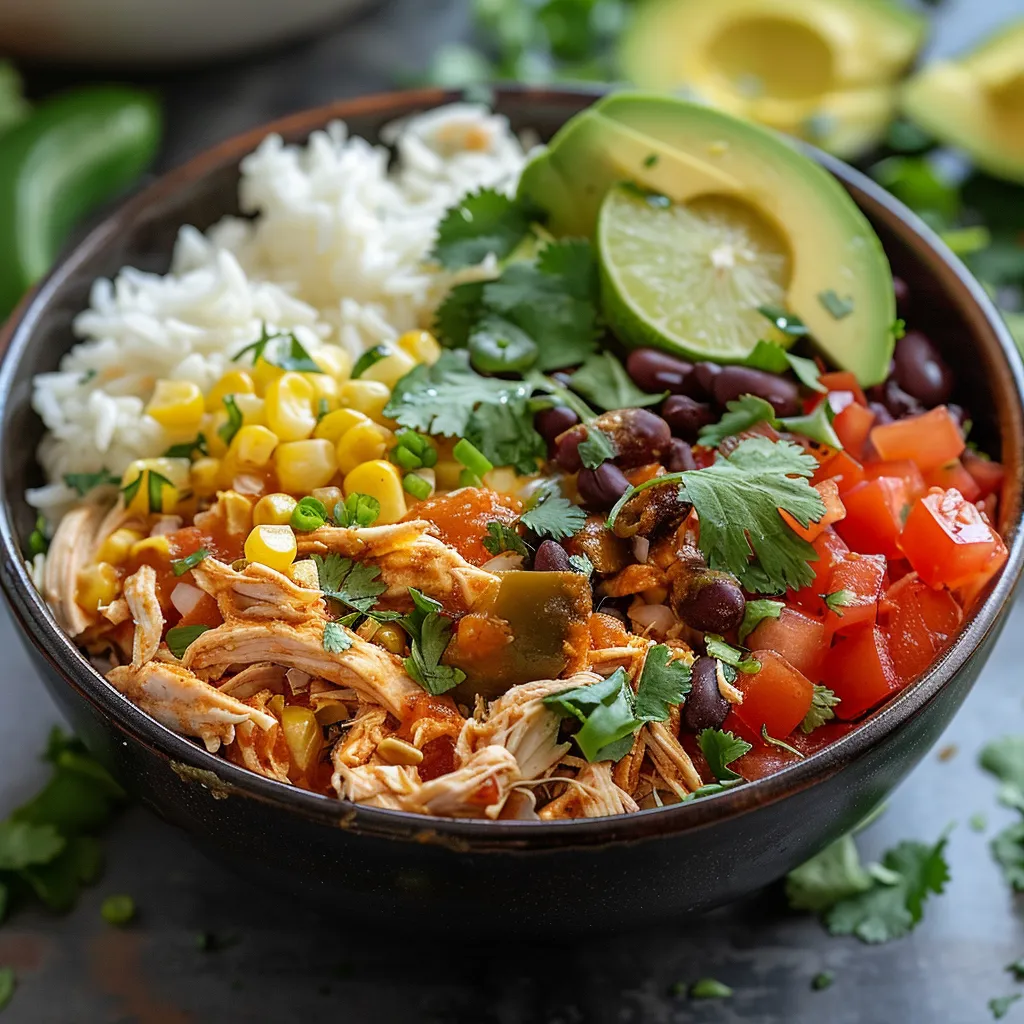 A bowl of food with a mix of colorful ingredients on top.