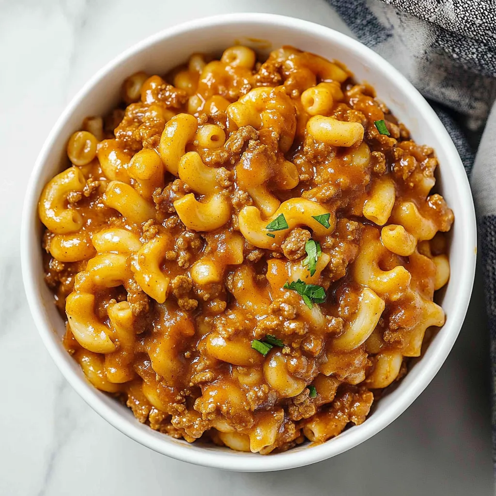 A bowl with macaroni and meat.
