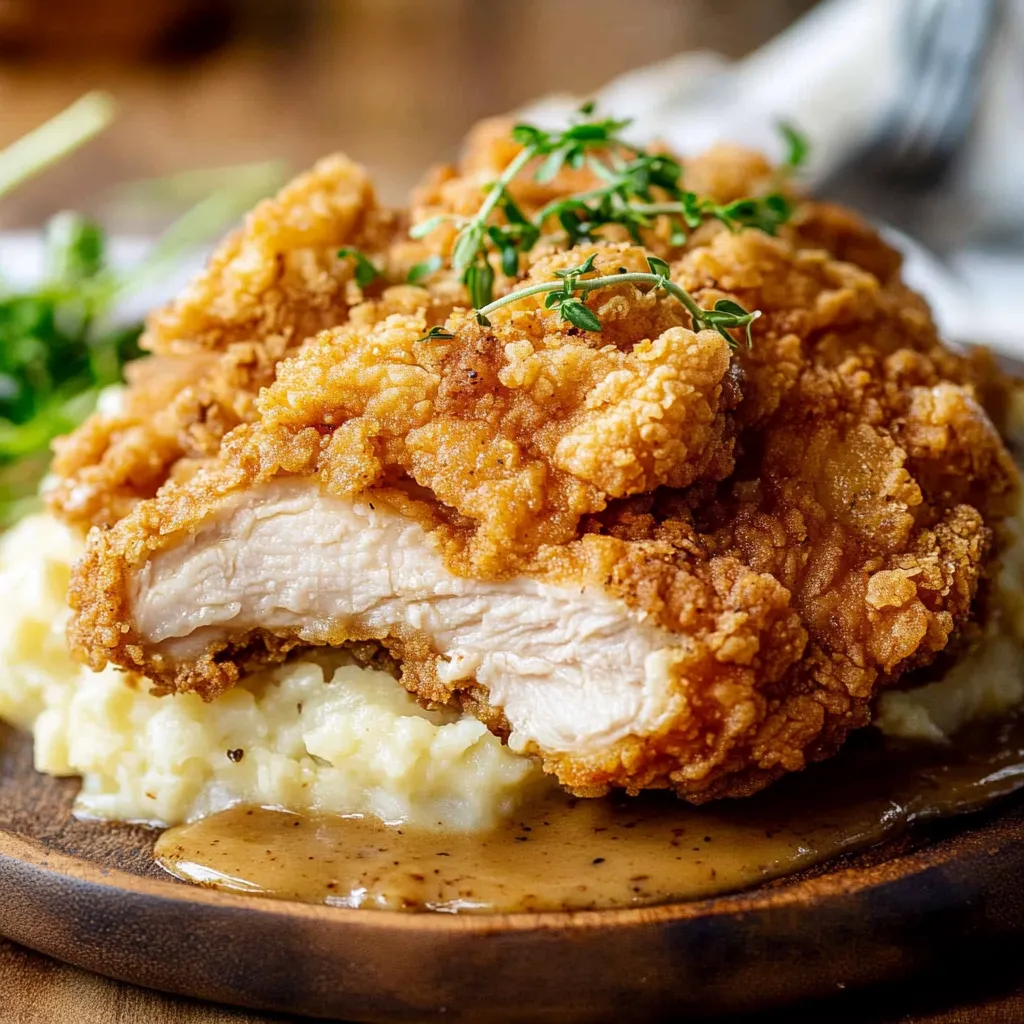 A piece of chicken with herbs on top.