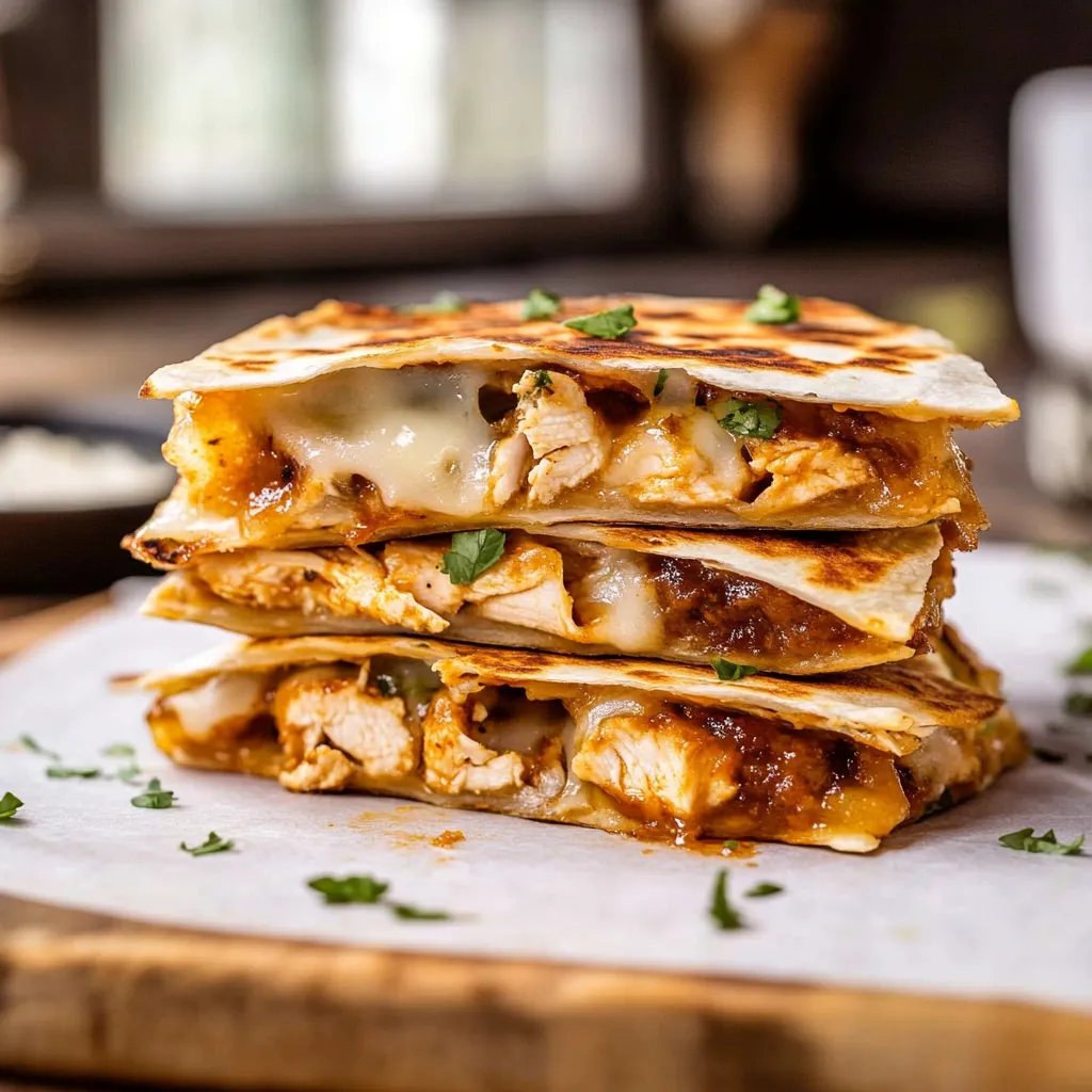 A stack of three chicken enchiladas.