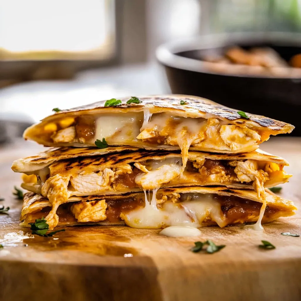 A stack of three chicken sandwiches.