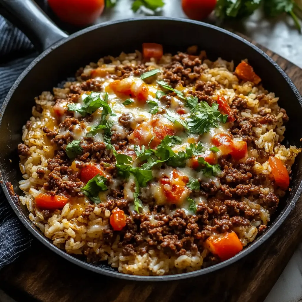 A skillet of rice and meat.