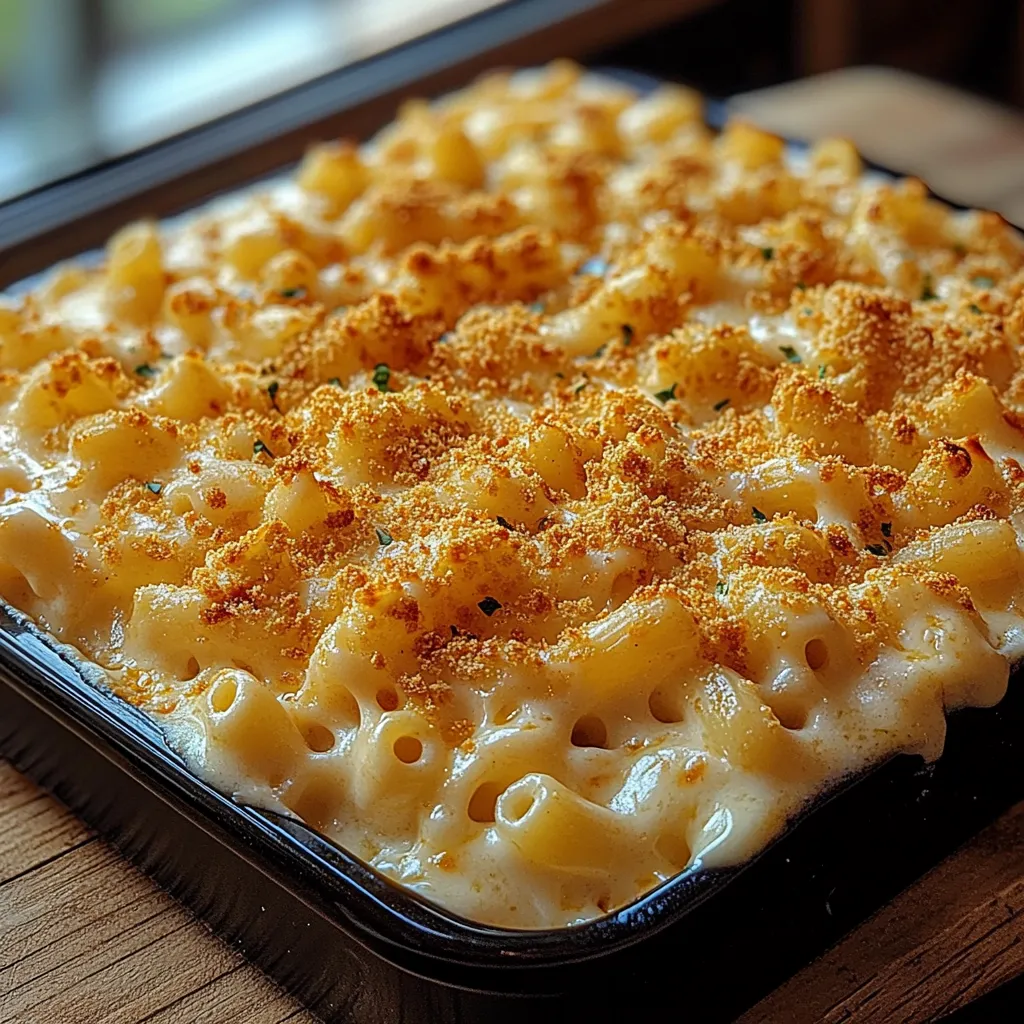 A pan of macaroni and cheese.