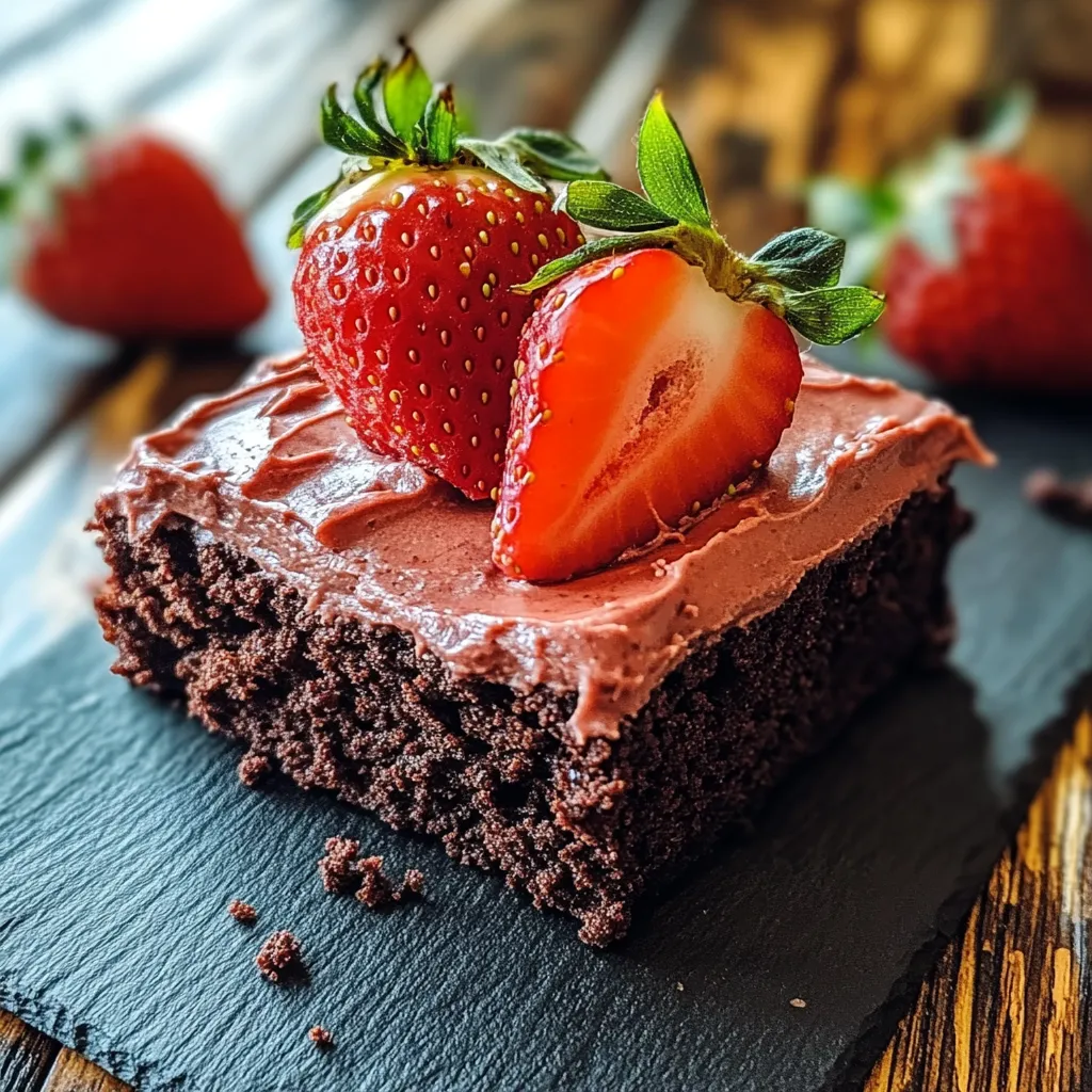 A slice of chocolate cake with strawberries on top.