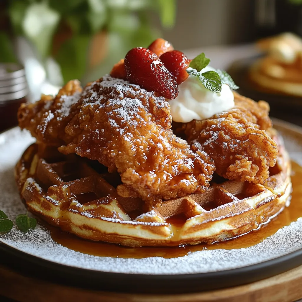 A plate of chicken with strawberries on top.