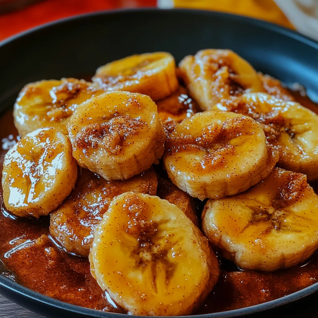 A bowl of bananas with syrup.