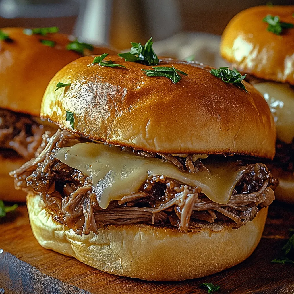 Two sandwiches with meat and cheese.