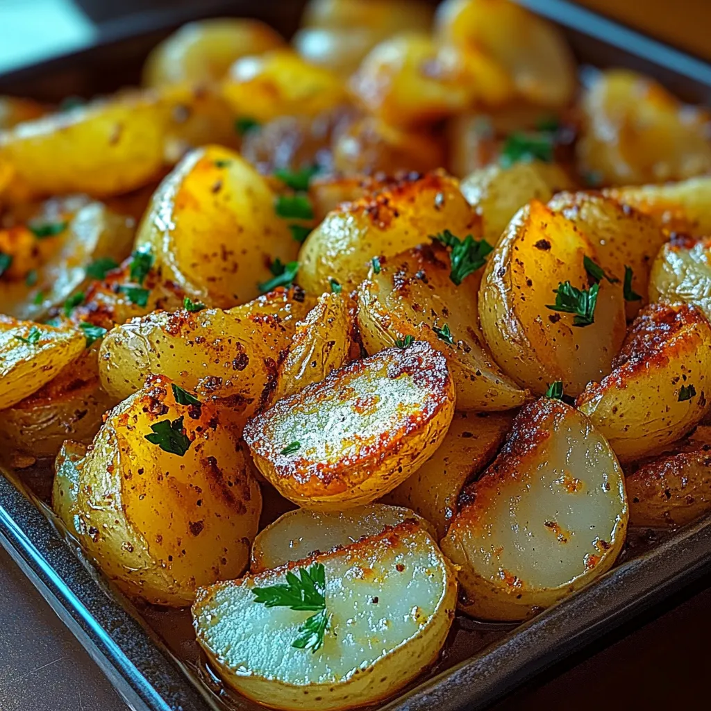 A plate of food with potatoes and herbs.