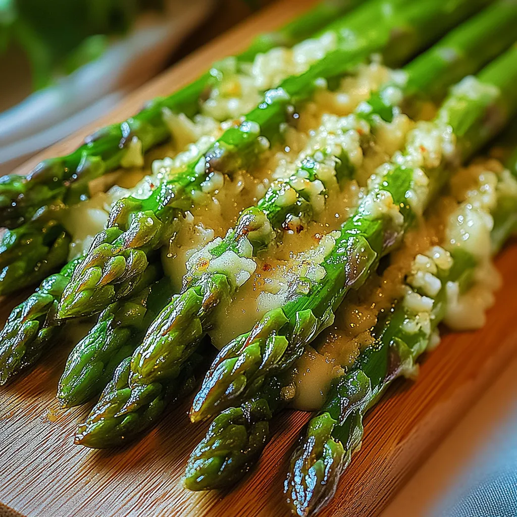 Asparagus with cheese on a wooden board.