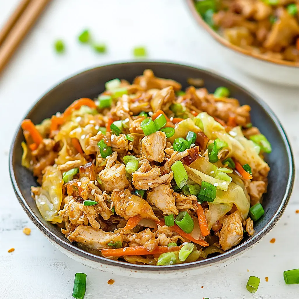 A bowl of food with chicken and vegetables.
