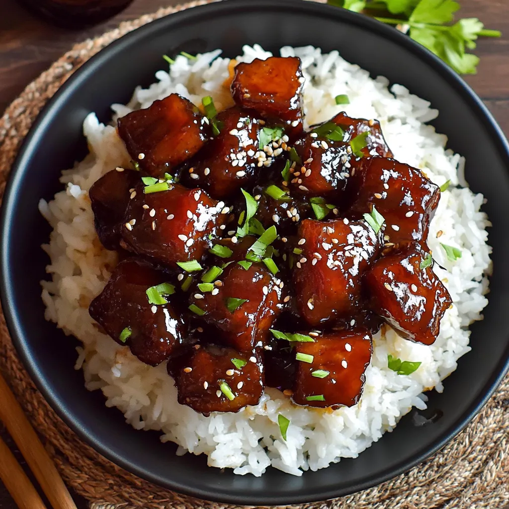 A bowl of rice with meat and sauce.