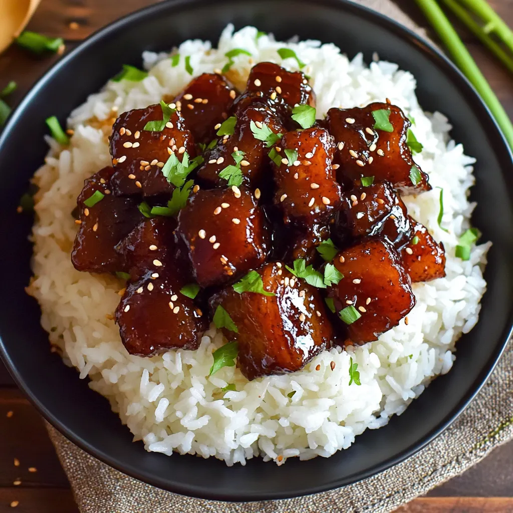 A bowl of rice with meat and garnish.