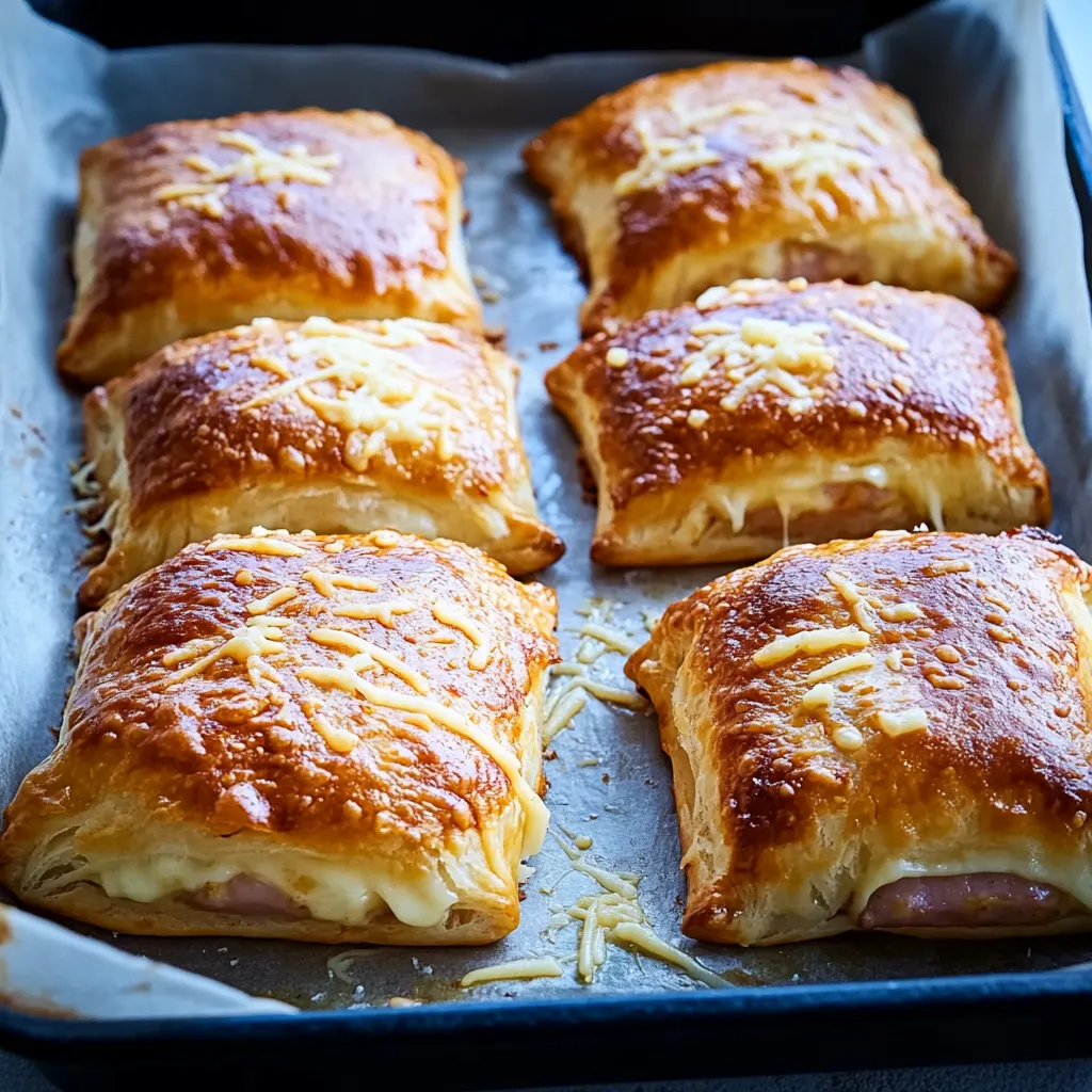 A tray of cheese and ham filled pastries.
