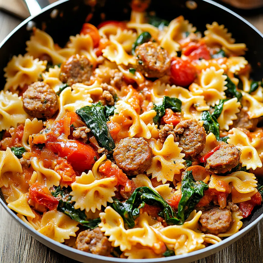 A bowl of pasta with meat and vegetables.
