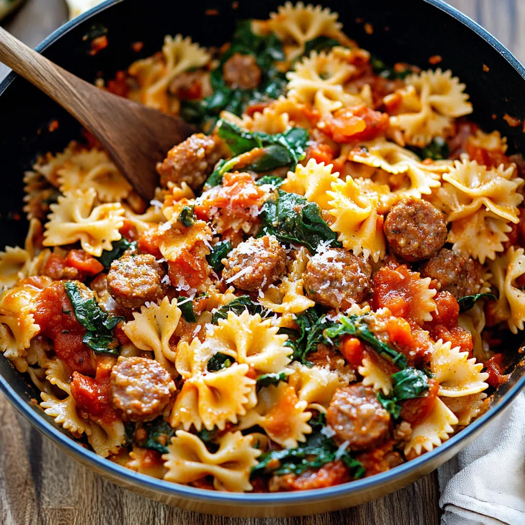 A bowl of pasta with meat and vegetables.