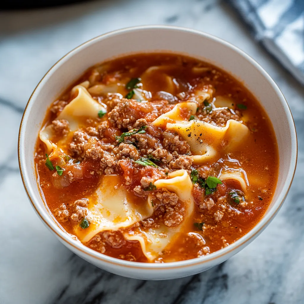 A bowl of soup with pasta and meat.