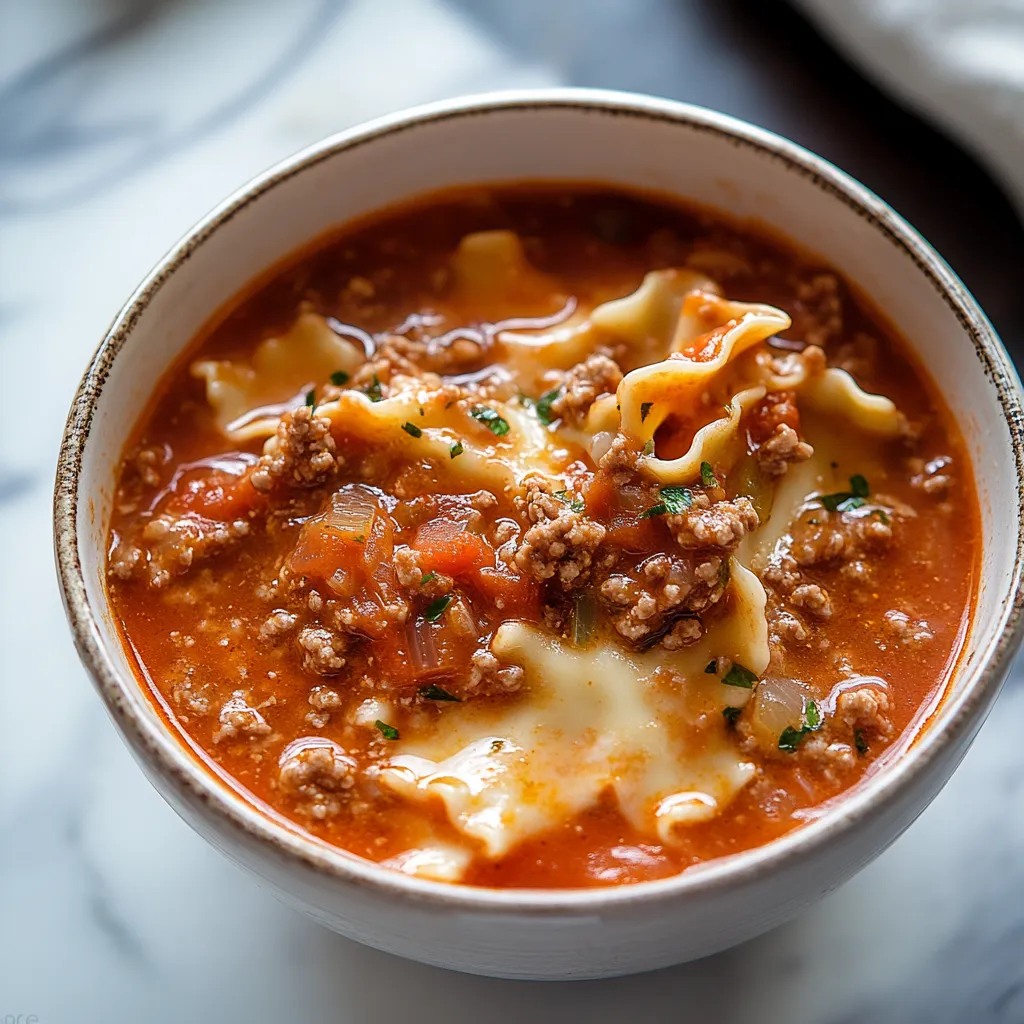A bowl of soup with pasta and meat.