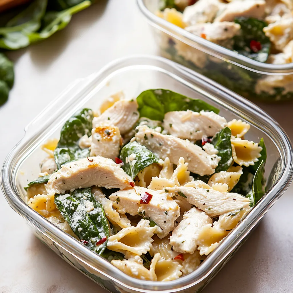 A container of chicken and pasta.