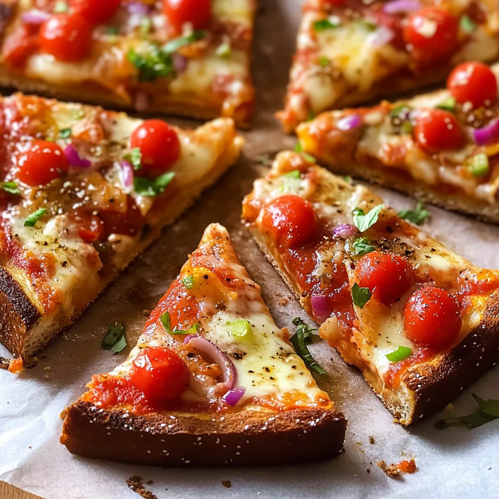 A slice of pizza with tomatoes and basil on top.