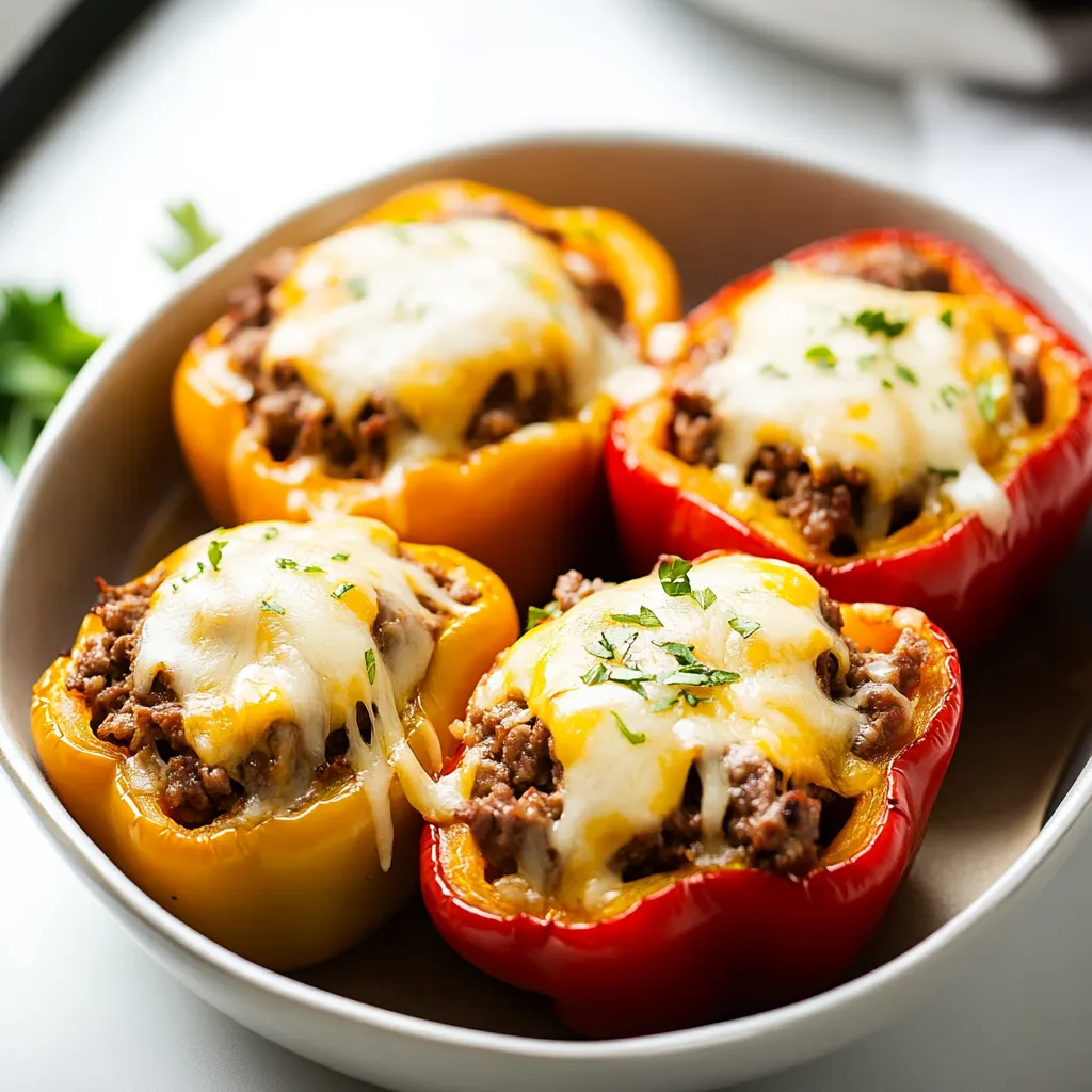 A bowl of peppers with cheese.