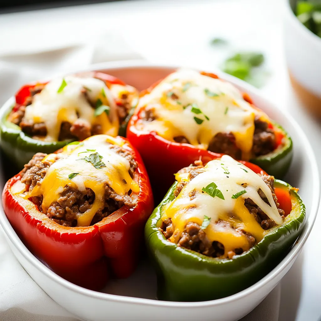A bowl of peppers with cheese.