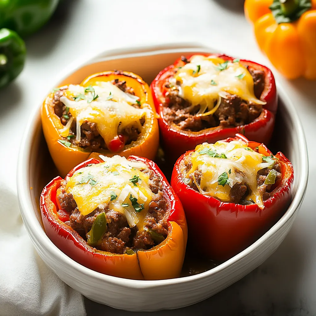 A bowl of peppers with meat in them.