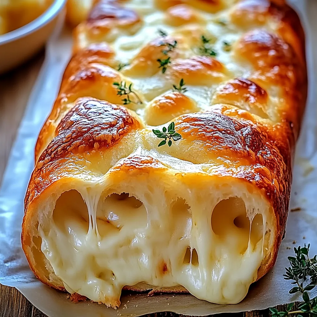 A slice of cheesy bread on a white plate.