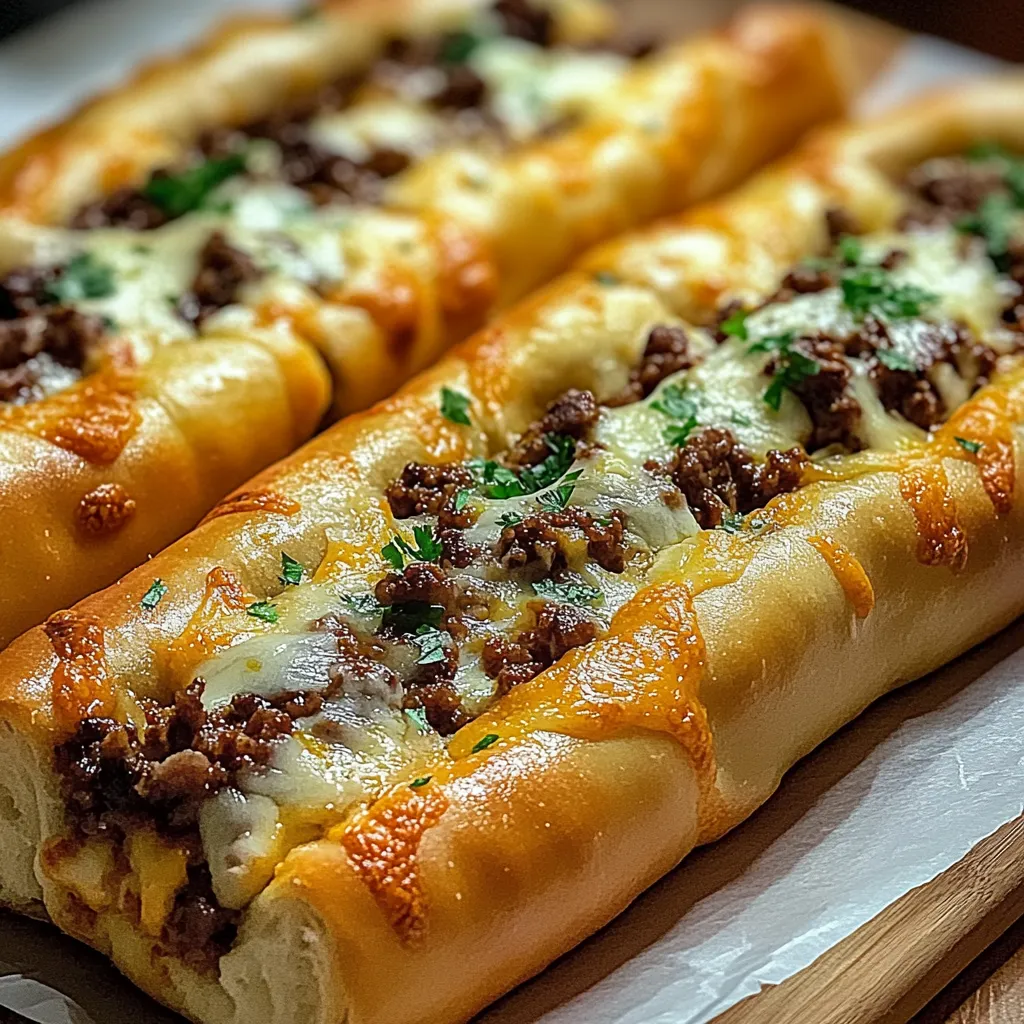 Two pieces of meat and cheese pizza on a wooden board.