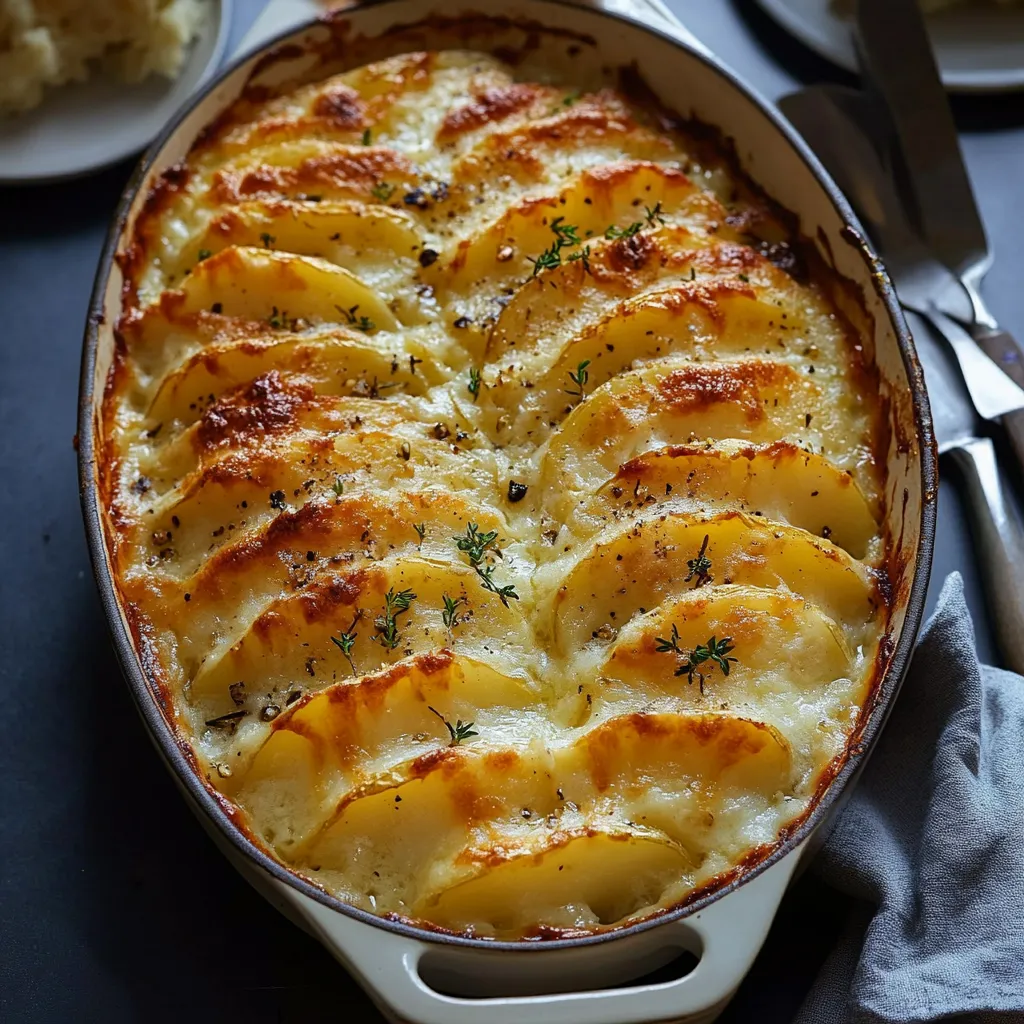 A pot of food with a fork and knife on the side.