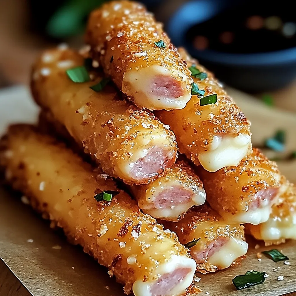 A stack of breaded meat sticks.