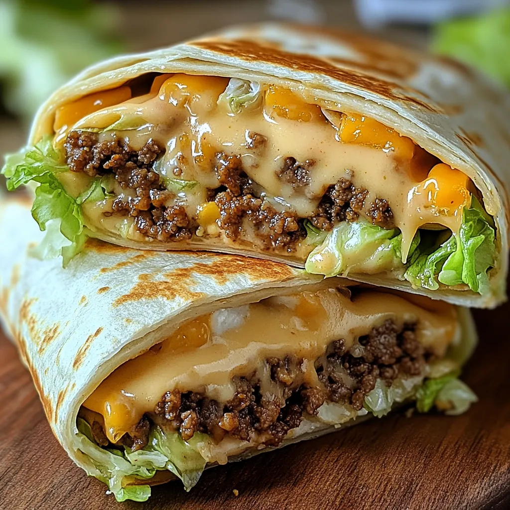 A burrito with cheese and meat on a wooden table.