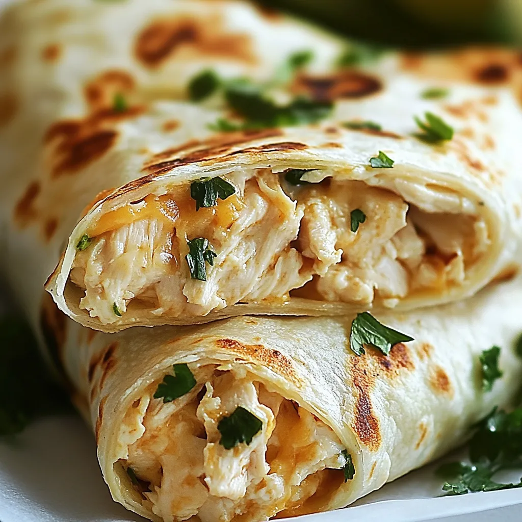 Two chicken burritos with green toppings.