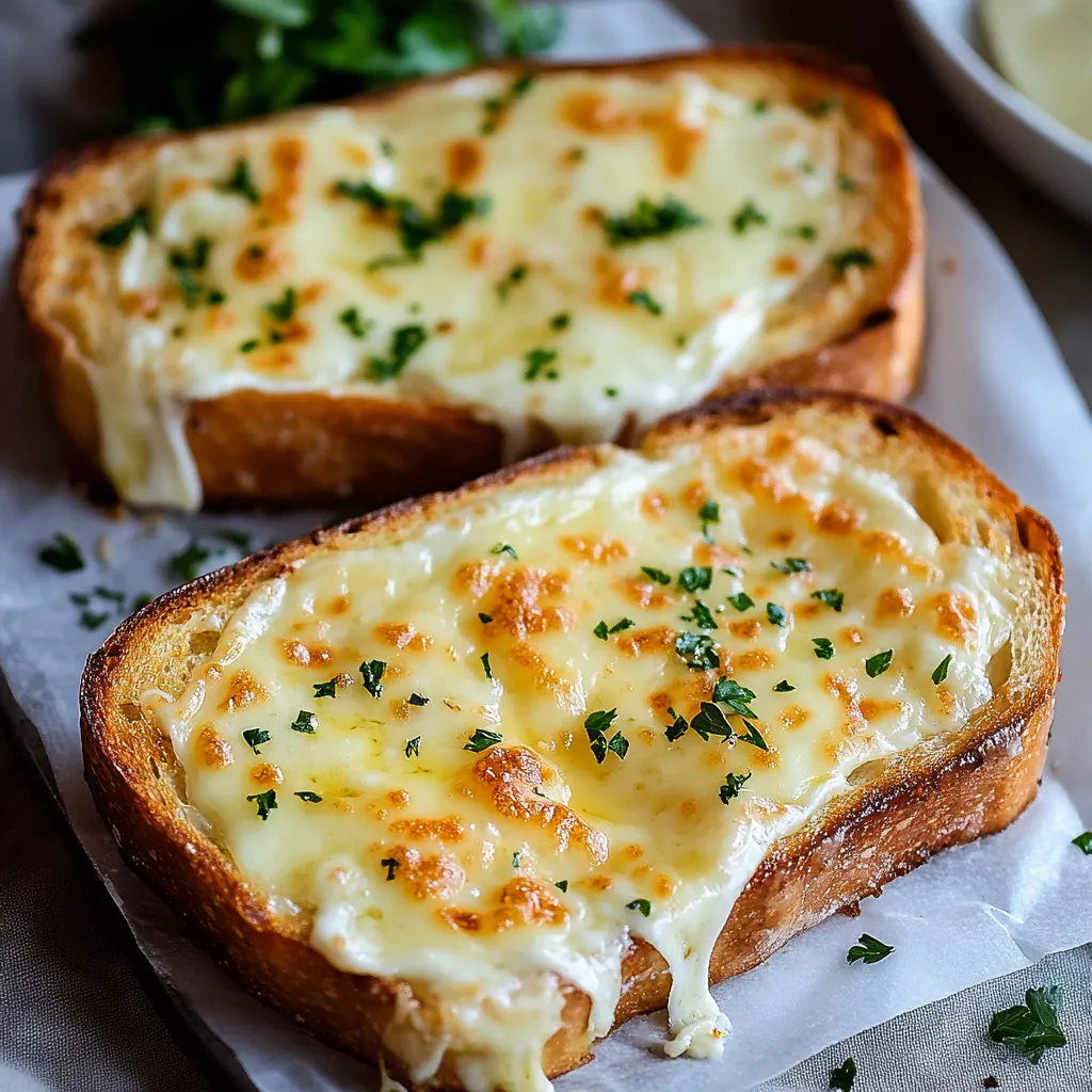 Two slices of bread with cheese on top.