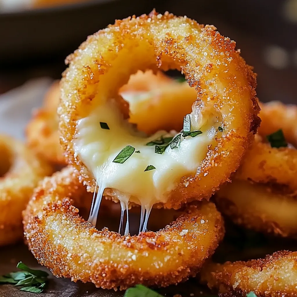 A cheese covered onion ring.