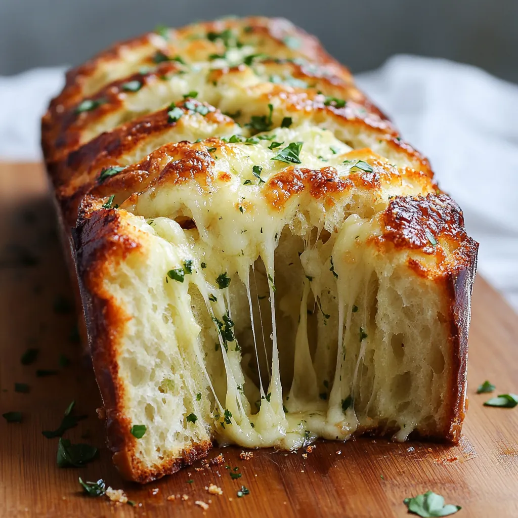 A slice of cheese bread on a cutting board.