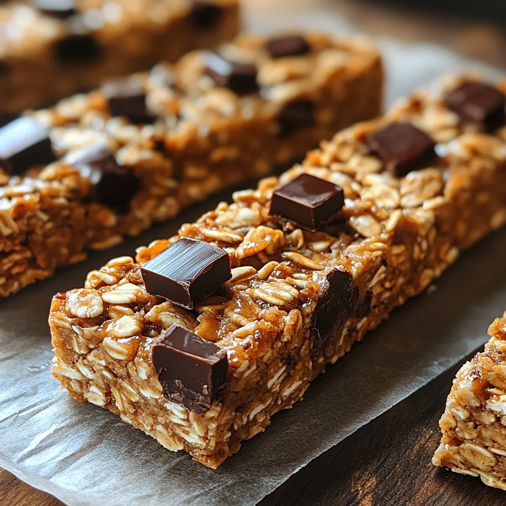 A close up of a chocolate and oat bar.