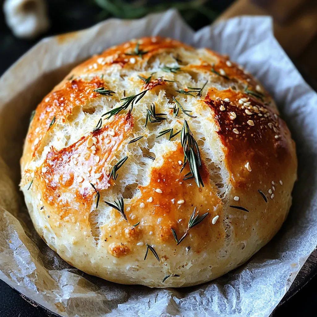 A baked bread with herbs on top.