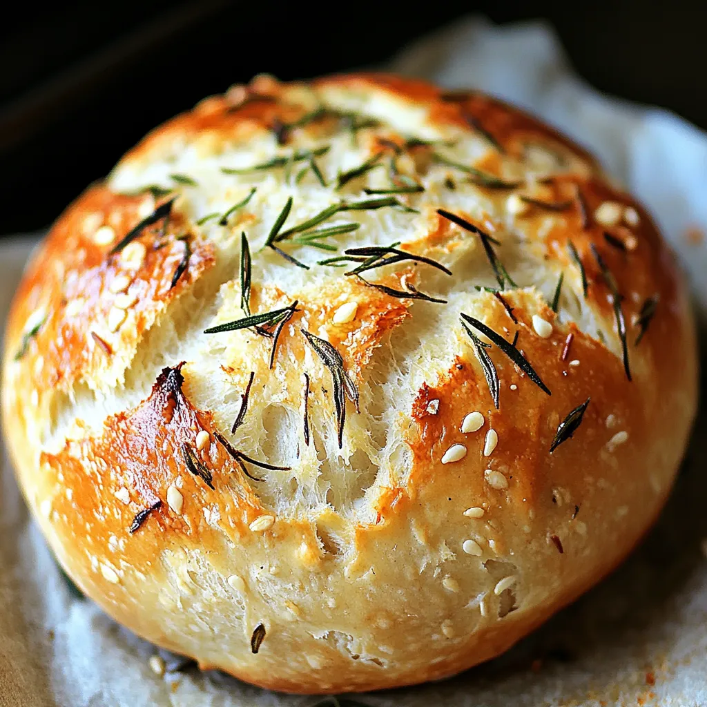 A loaf of bread with herbs on top.