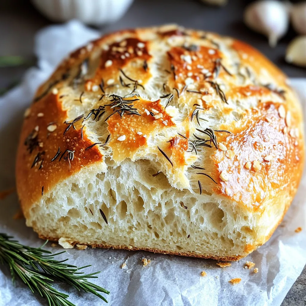 A loaf of bread with herbs on top.
