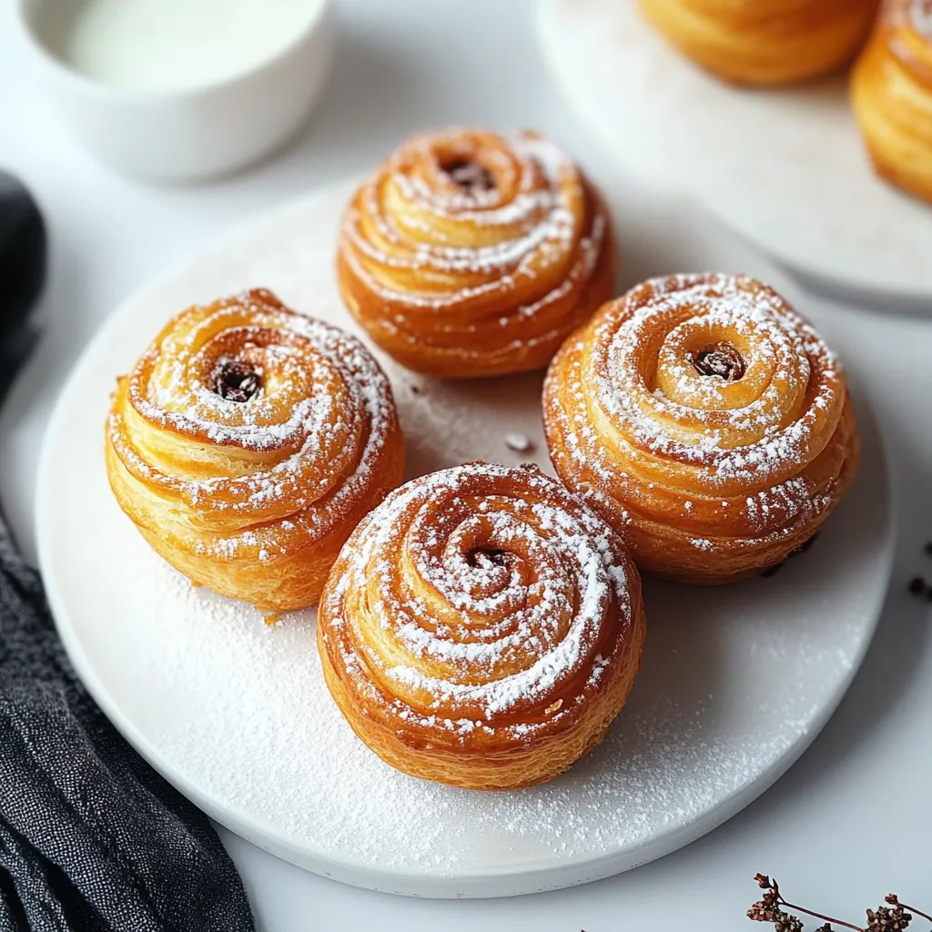 Three donuts with powdered sugar on a plate.